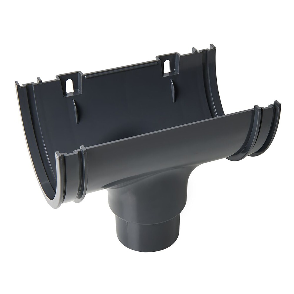 Anthracite Grey 114mm Deep Gutter to 68mm Round Downpipe Running Outlet (Kayflow)