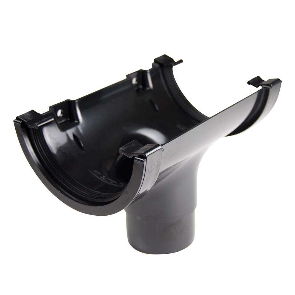 Black 112mm Half Round Gutter to 68mm Round Downpipe Running Outlet ...