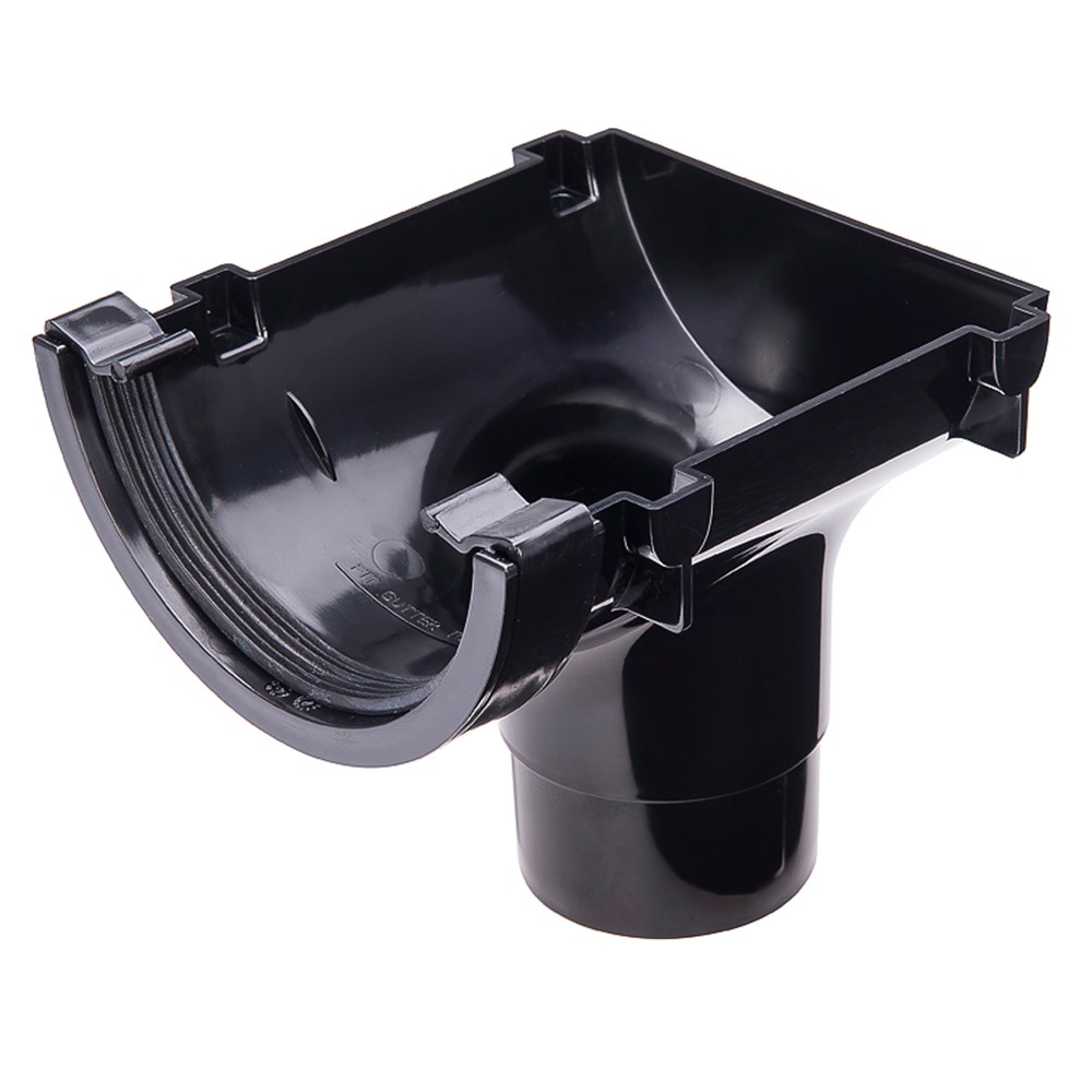 Black 112mm Half Round to 68mm Round Downpipe Gutter Stop End Outlet (Kayflow)