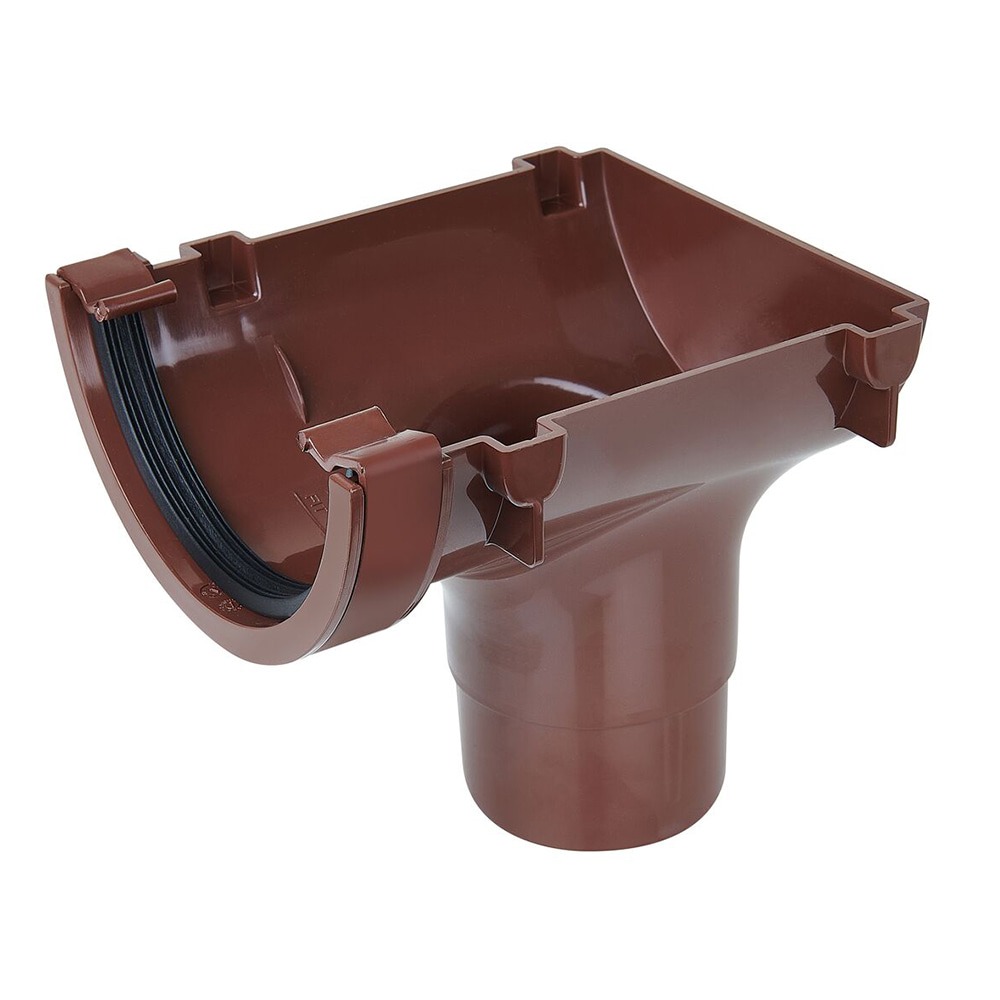 Brown 112mm Half Round to 68mm Round Downpipe Gutter Stop End Outlet (Kayflow)