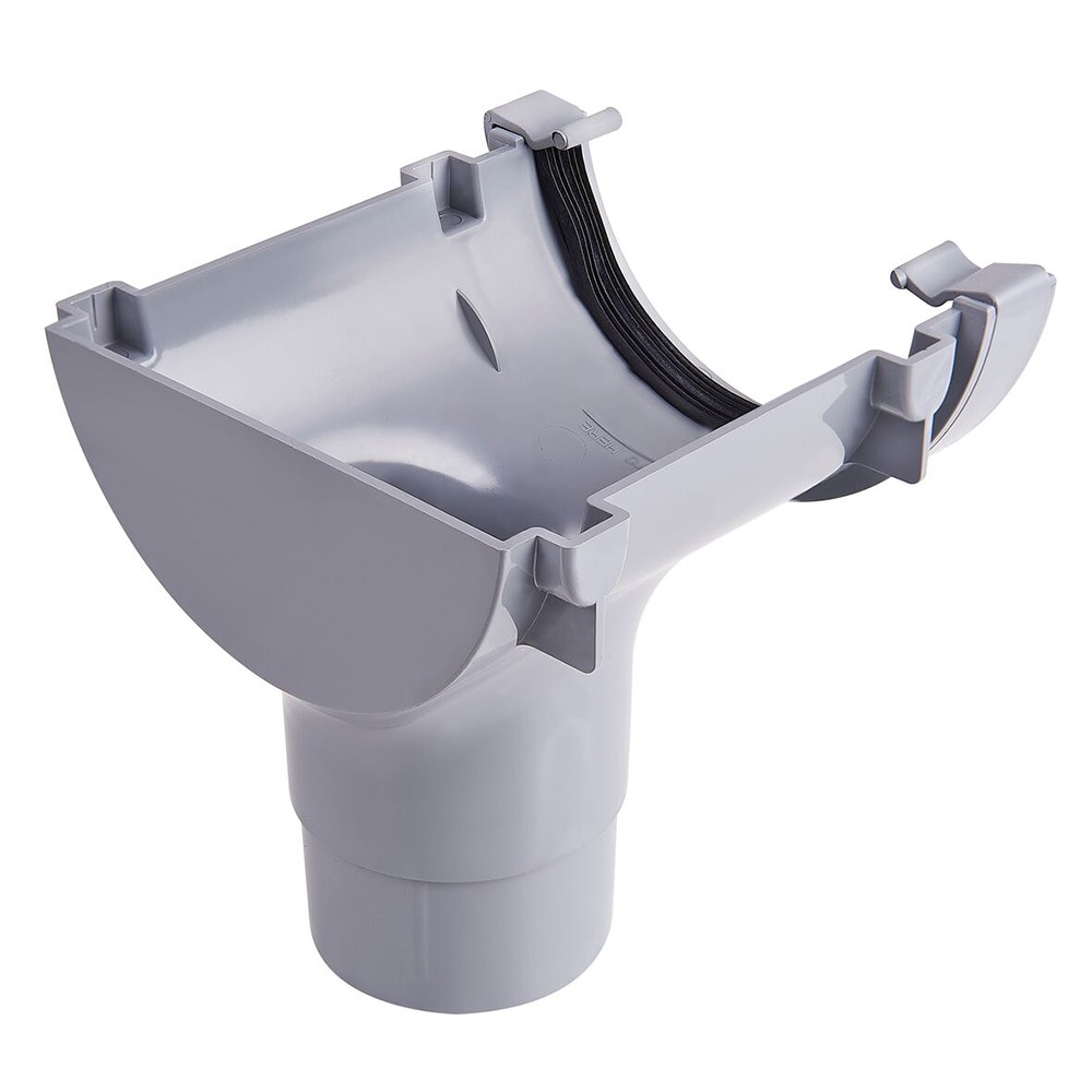 Grey 112mm Half Round to 68mm Round Downpipe Gutter Stop End Outlet (Kayflow)