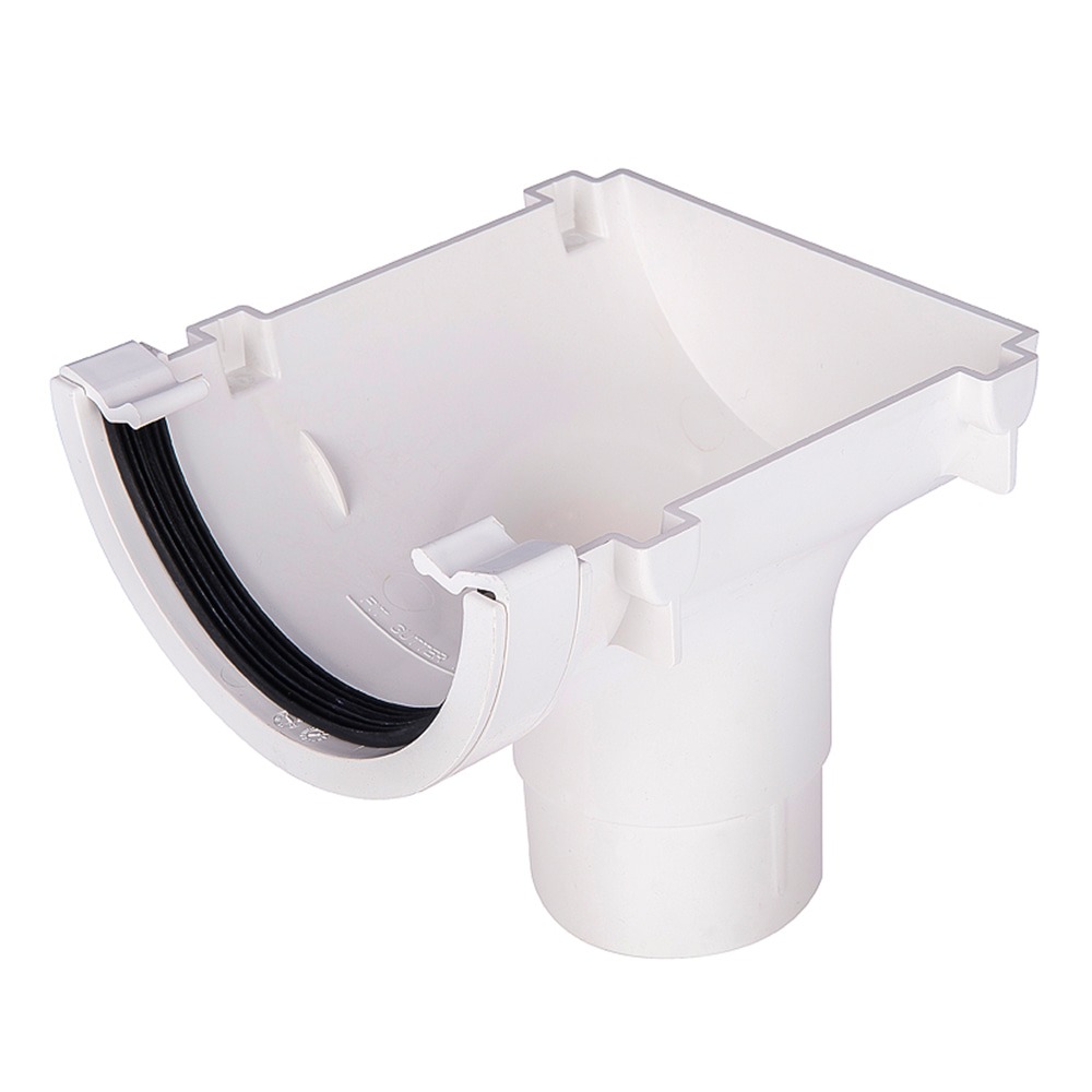 White 112mm Half Round to 68mm Round Downpipe Gutter Stop End Outlet (Kayflow)
