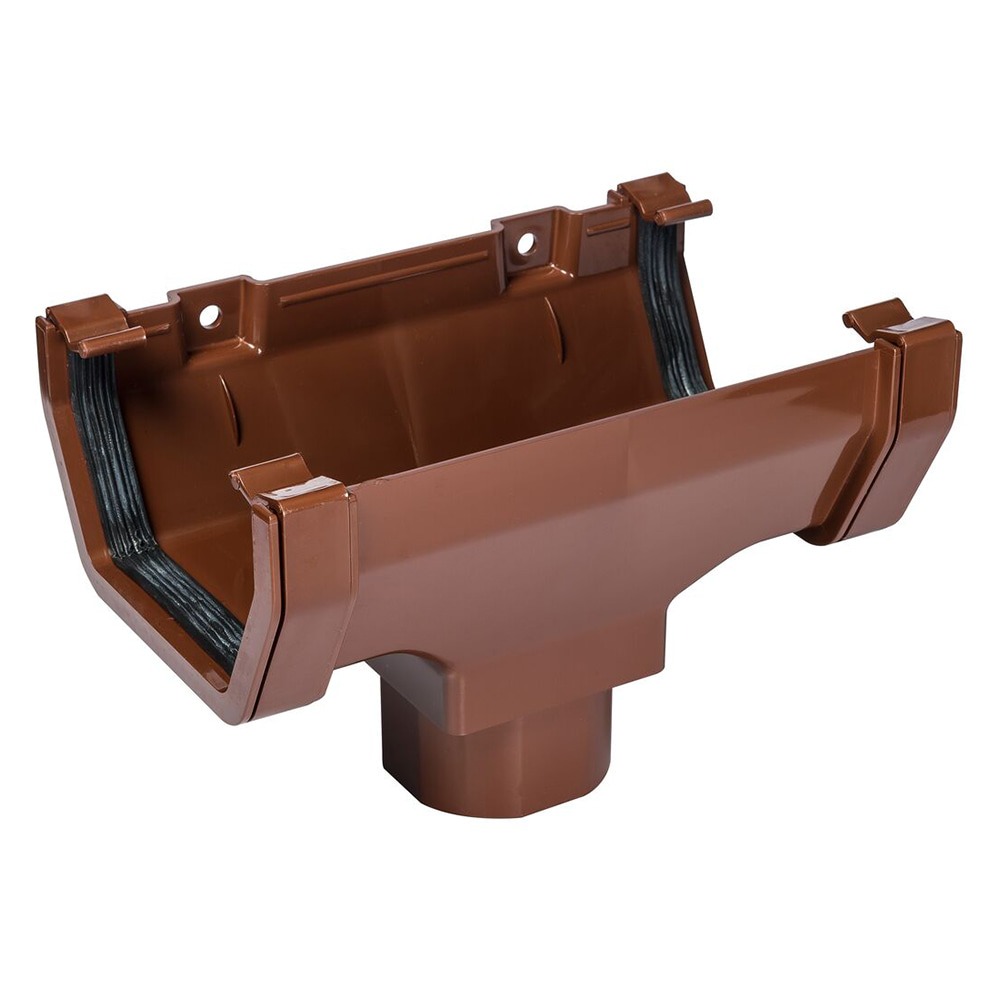 Brown 117mm Square Gutter to 65mm Square or 68mm Round Downpipe Running Outlet (Kayflow)