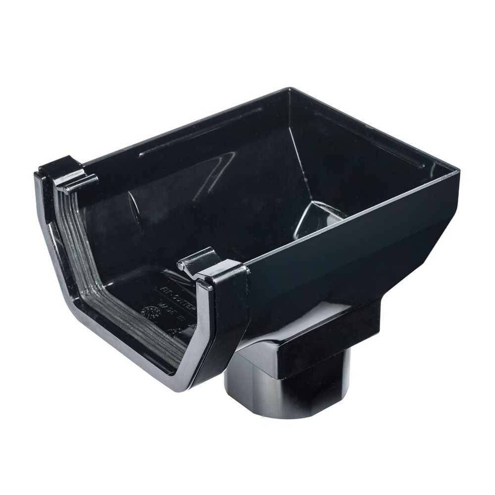 Black 117mm Square to 65mm Square or 68mm Round Downpipe Gutter Stop End Outlet (Kayflow)