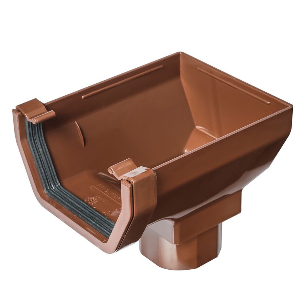 Brown 117mm Square to 65mm Square or 68mm Round Downpipe Gutter Stop End Outlet (Kayflow)