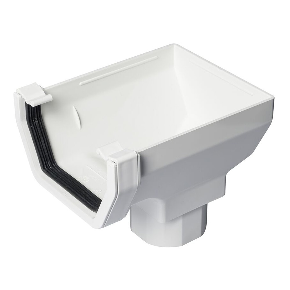 White 117mm Square to 65mm Square or 68mm Round Downpipe Gutter Stop End Outlet (Kayflow)