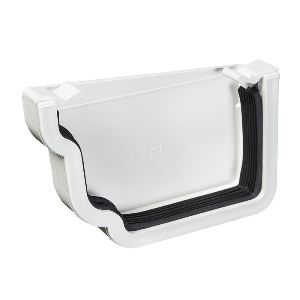 White 120mm Ogee Left Hand External Gutter Stop End (Kayflow)