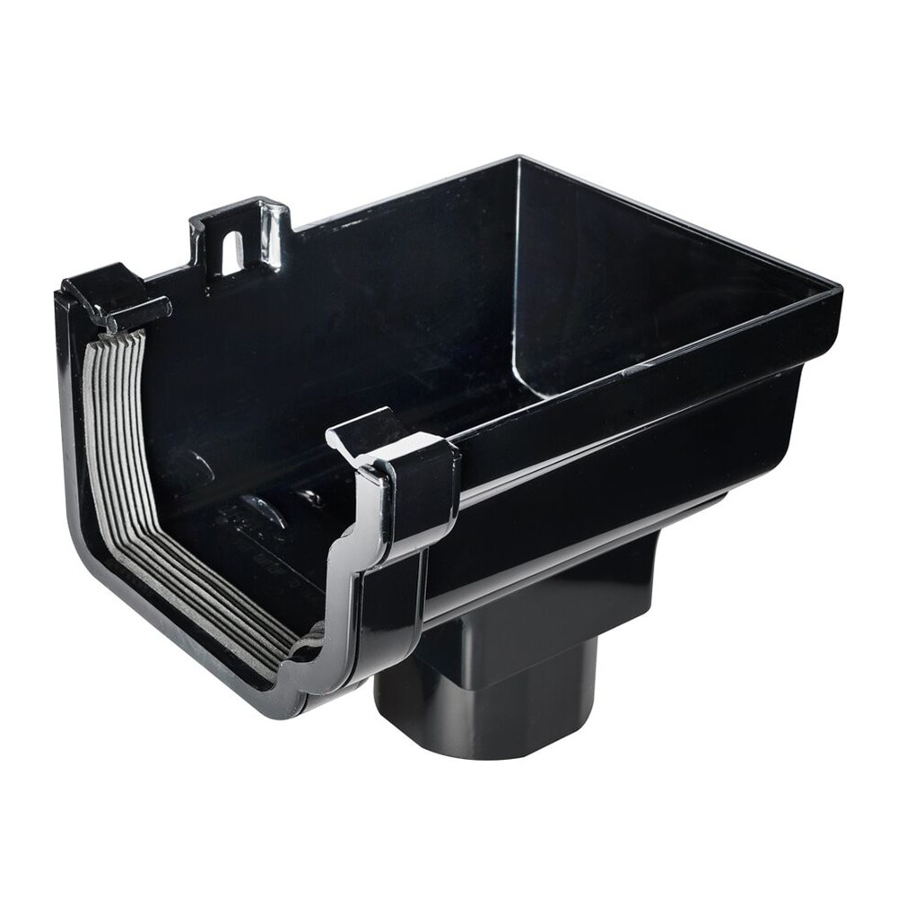 Black 120mm Ogee to 68mm Round or 65mm Square Downpipe Right Hand Gutter Stop End Outlet (Kayflow)