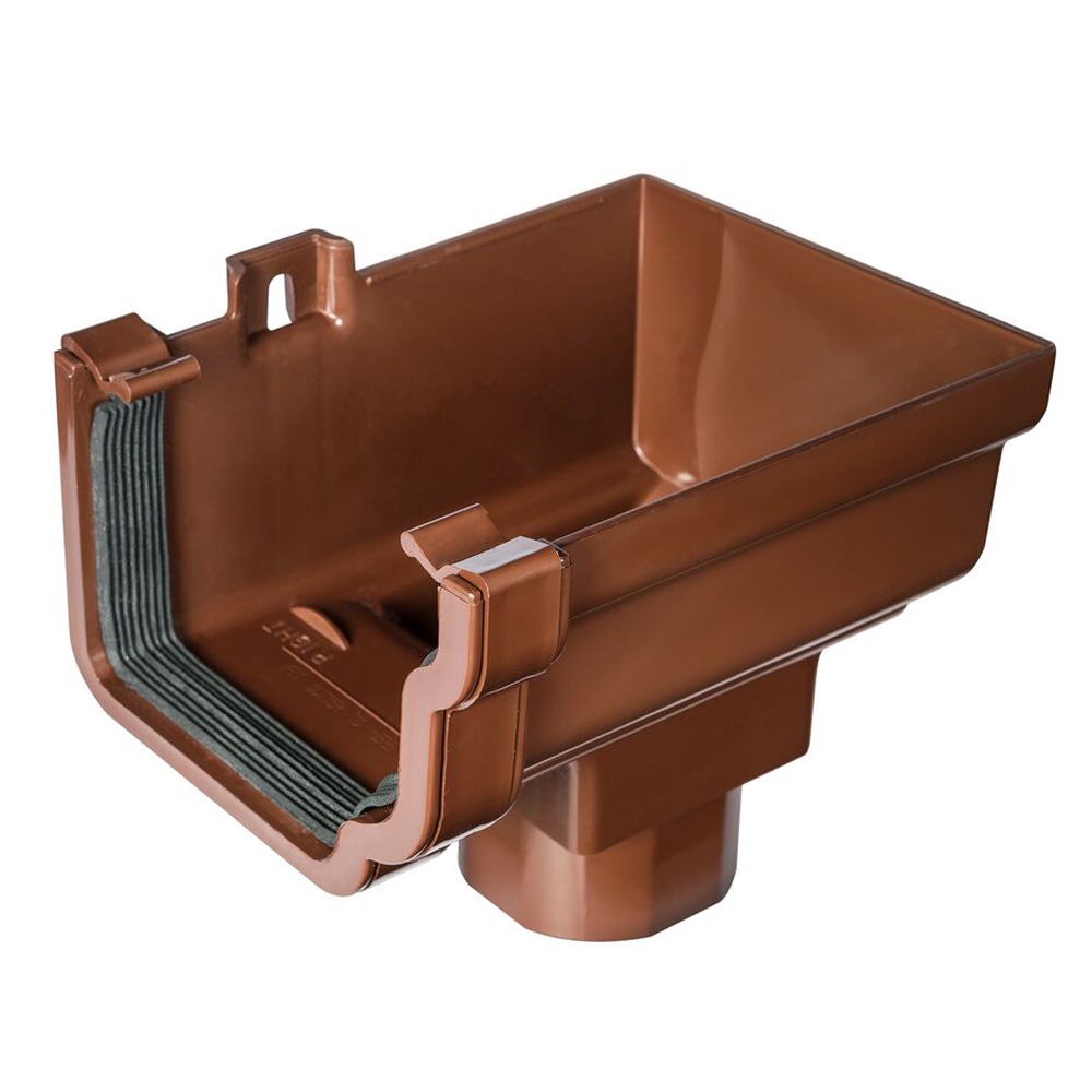 Brown 120mm Ogee to 68mm Round or 65mm Square Downpipe Right Hand Gutter Stop End Outlet (Kayflow)