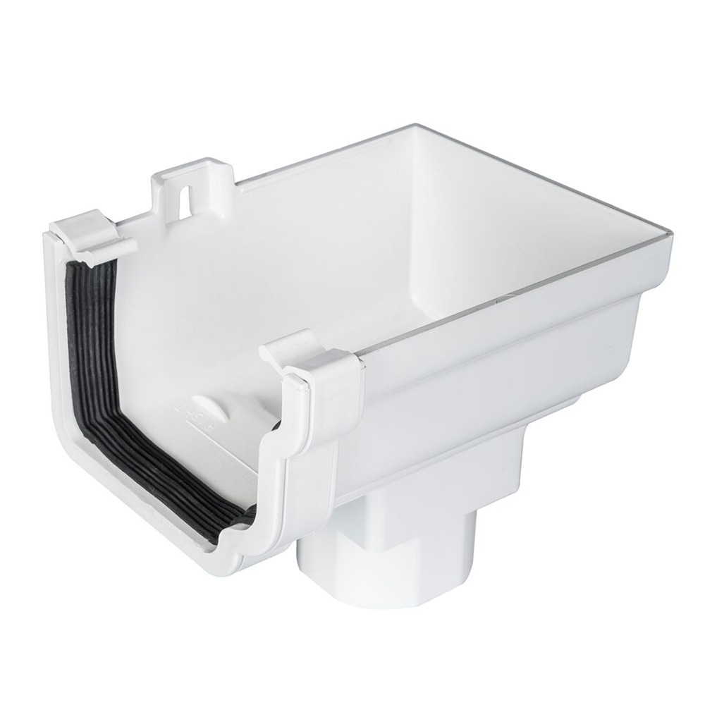 White 120mm Ogee to 68mm Round or 65mm Square Downpipe Right Hand Gutter Stop End Outlet (Kayflow)