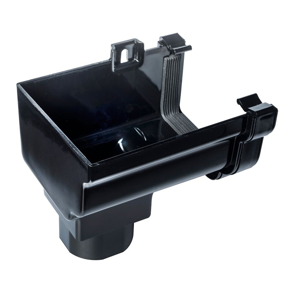 Black 120mm Ogee to 68mm Round or 65mm Square Downpipe Left Hand Gutter Stop End Outlet (Kayflow)