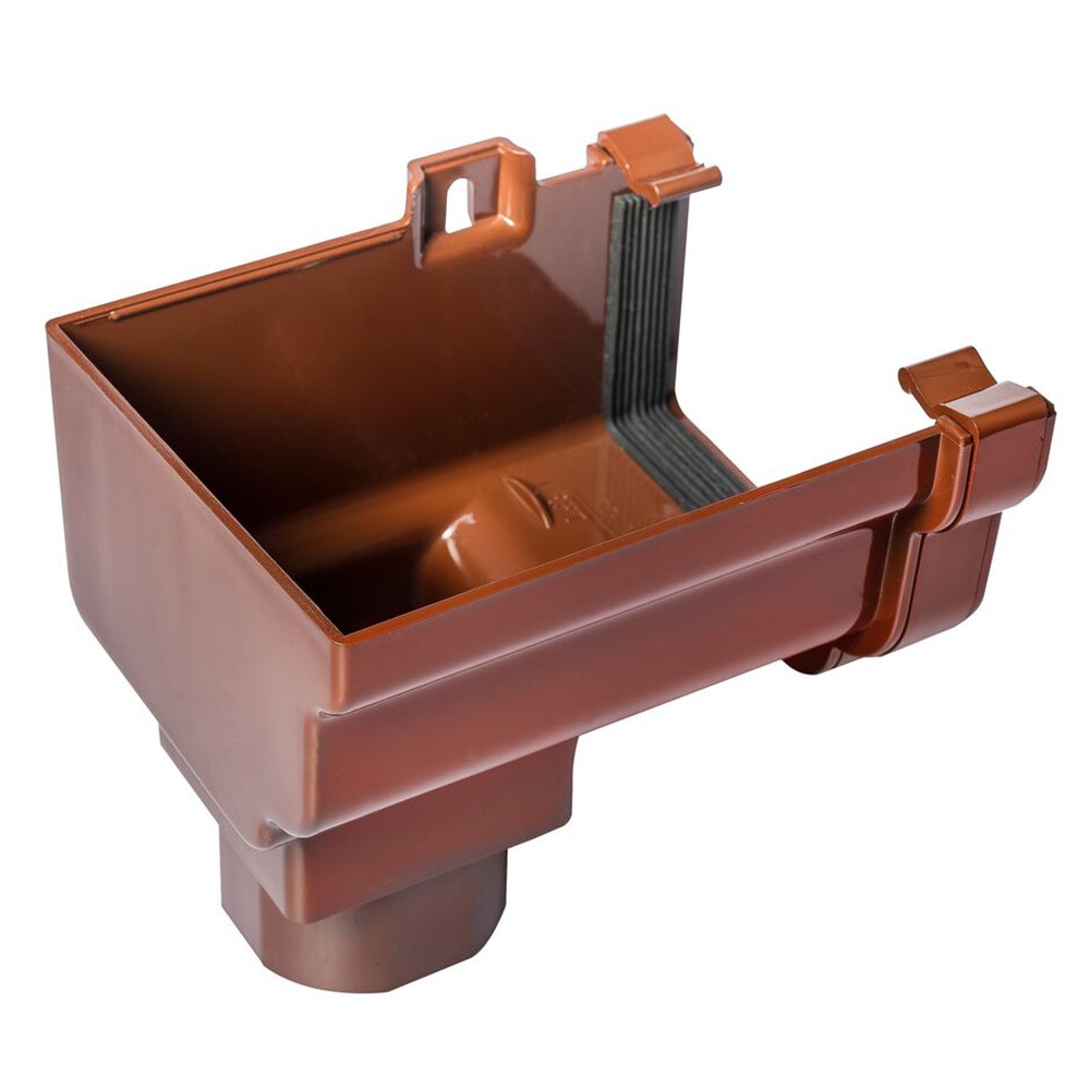 Brown 120mm Ogee to 68mm Round or 65mm Square Downpipe Left Hand Gutter Stop End Outlet (Kayflow)