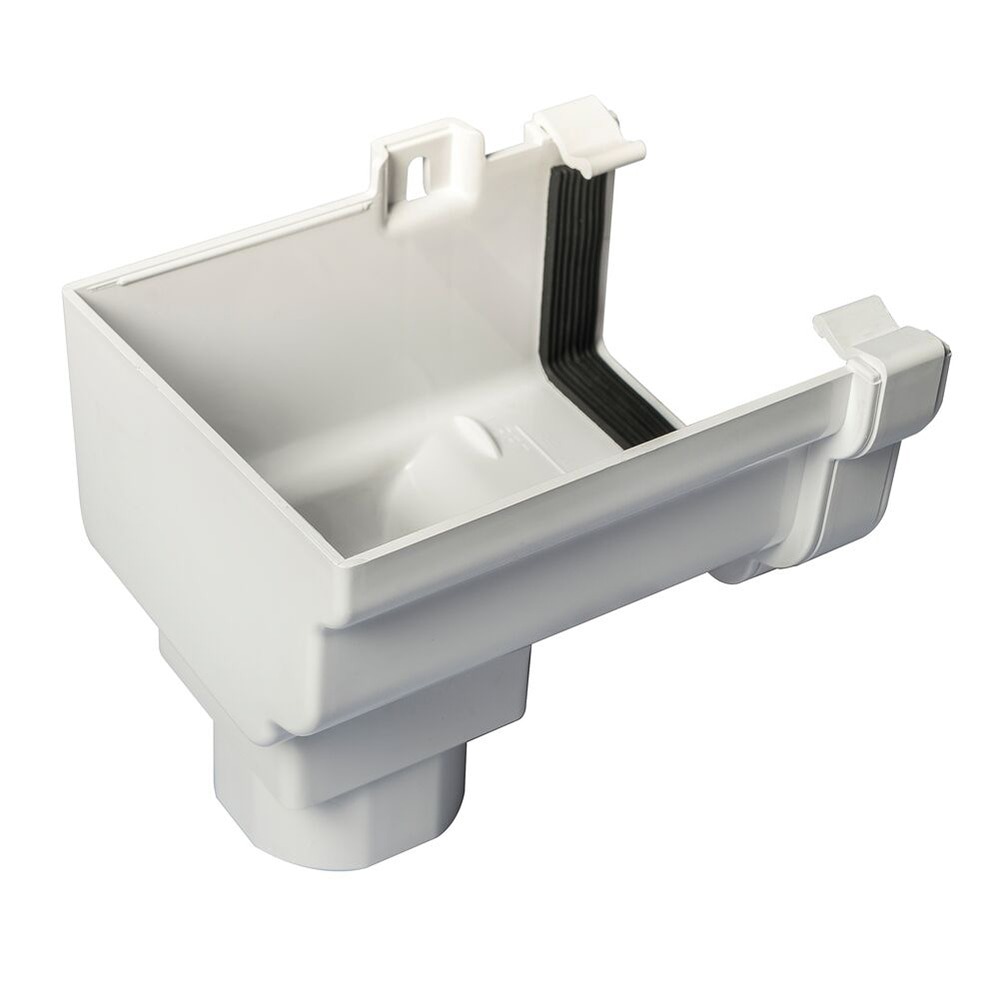 White 120mm Ogee to 68mm Round or 65mm Square Downpipe Left Hand Gutter Stop End Outlet (Kayflow)