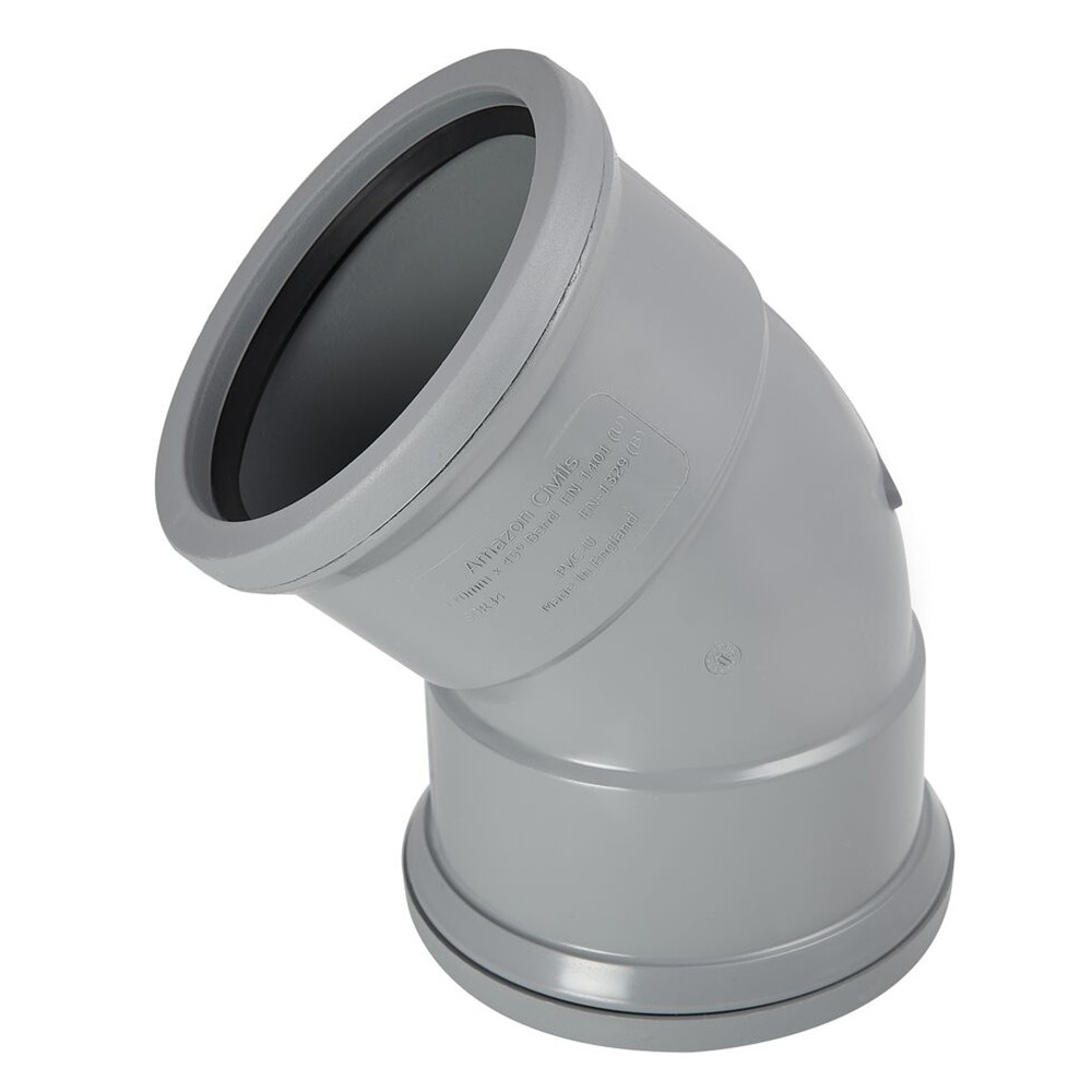 110mm Pipe Double Socket 45 Degree Bend (Grey)
