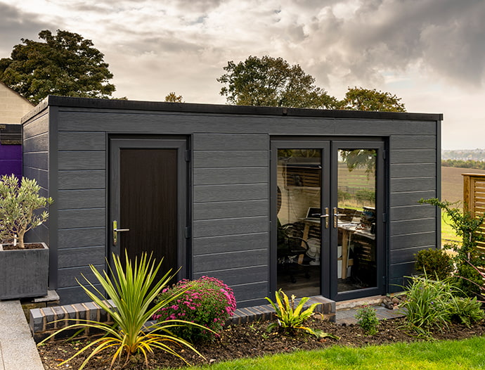 Outdoor Building with Grey Hardie Plank Outdoor Building with Grey Hardie Plank